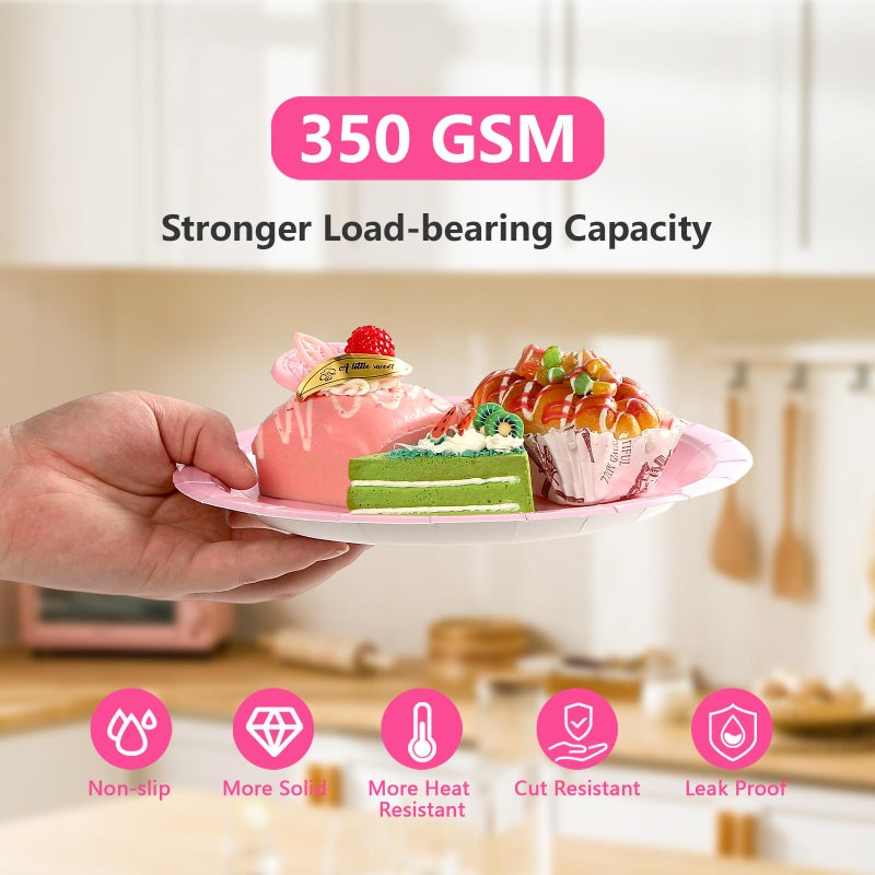 Grencian 96 Pcs Pink and Black Birthday Decorations Hot Pink Party Plates and Napkins Disposable Heavy Duty Pink and Black Tableware Set for Girls Women Birthday Bridal Shower Wedding Party Decor - Image 4